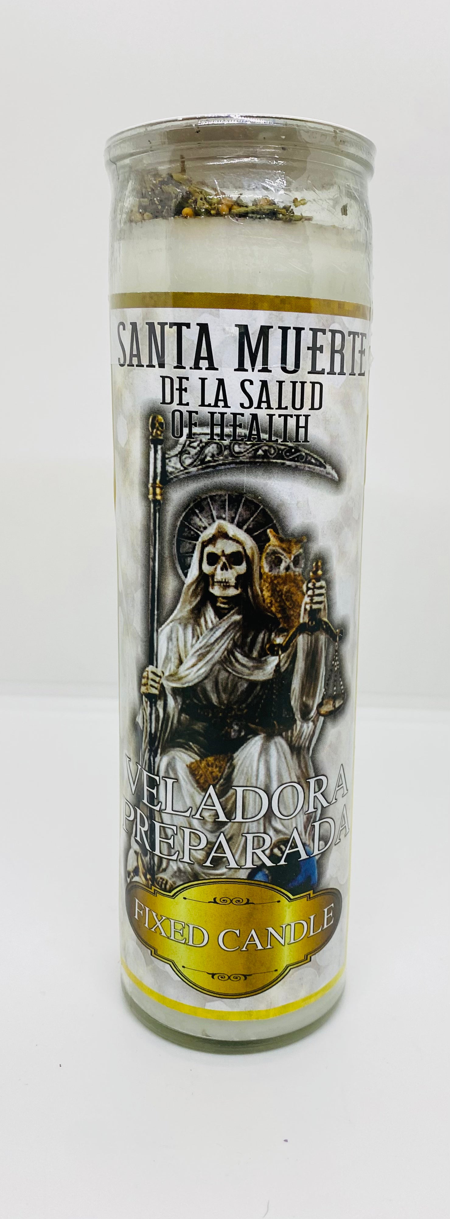 Santa Muerte – Salud (Health) – Prepared Glass Candle – 7 Day