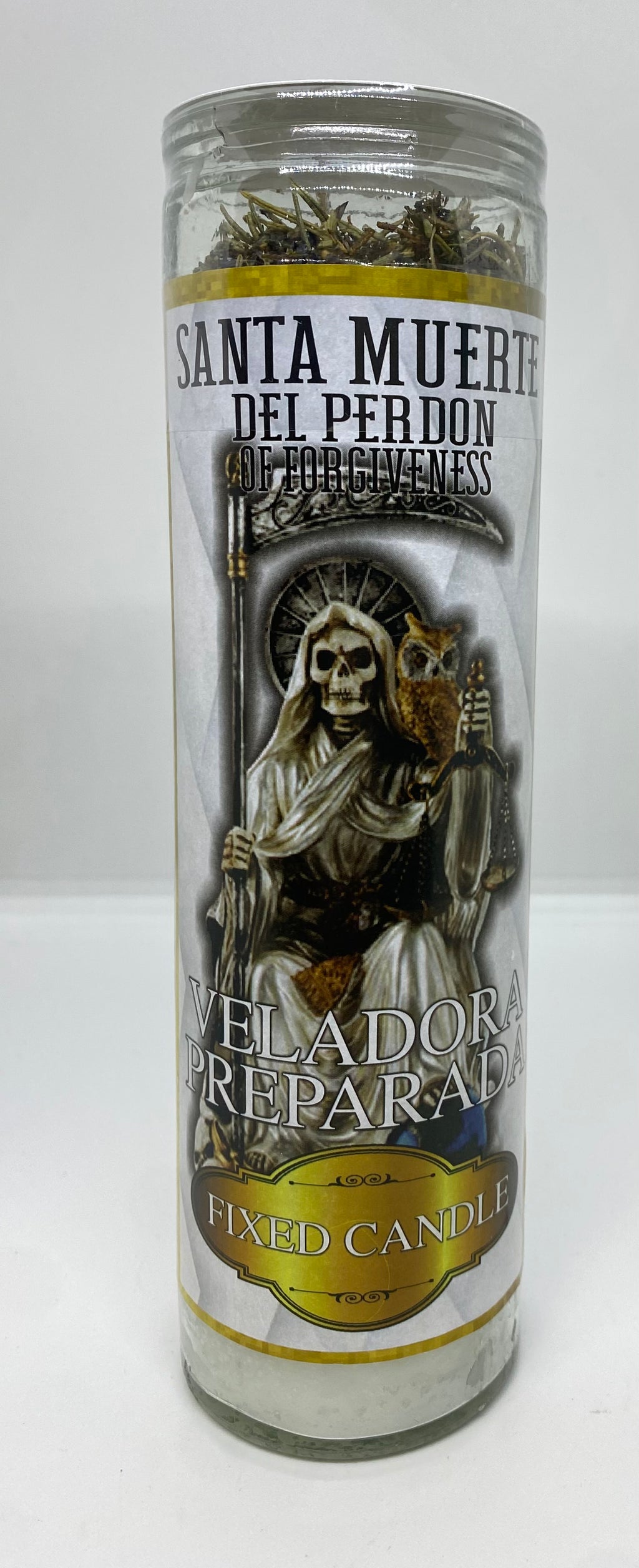 Santa Muerte – Del Perdón (Of Forgiveness) – Prepared Glass Candle – 7 Day