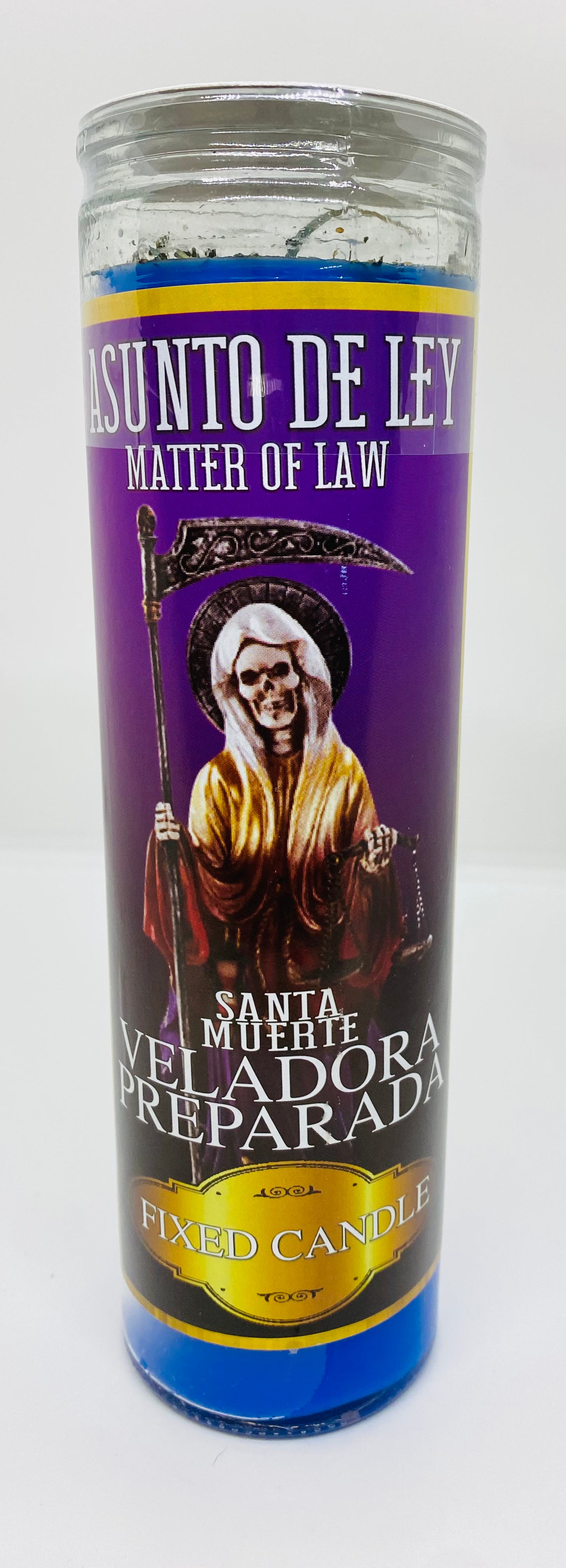 Santa Muerte – Asunto de Ley (Matter of Law) – Prepared Glass Candle – 7 Day