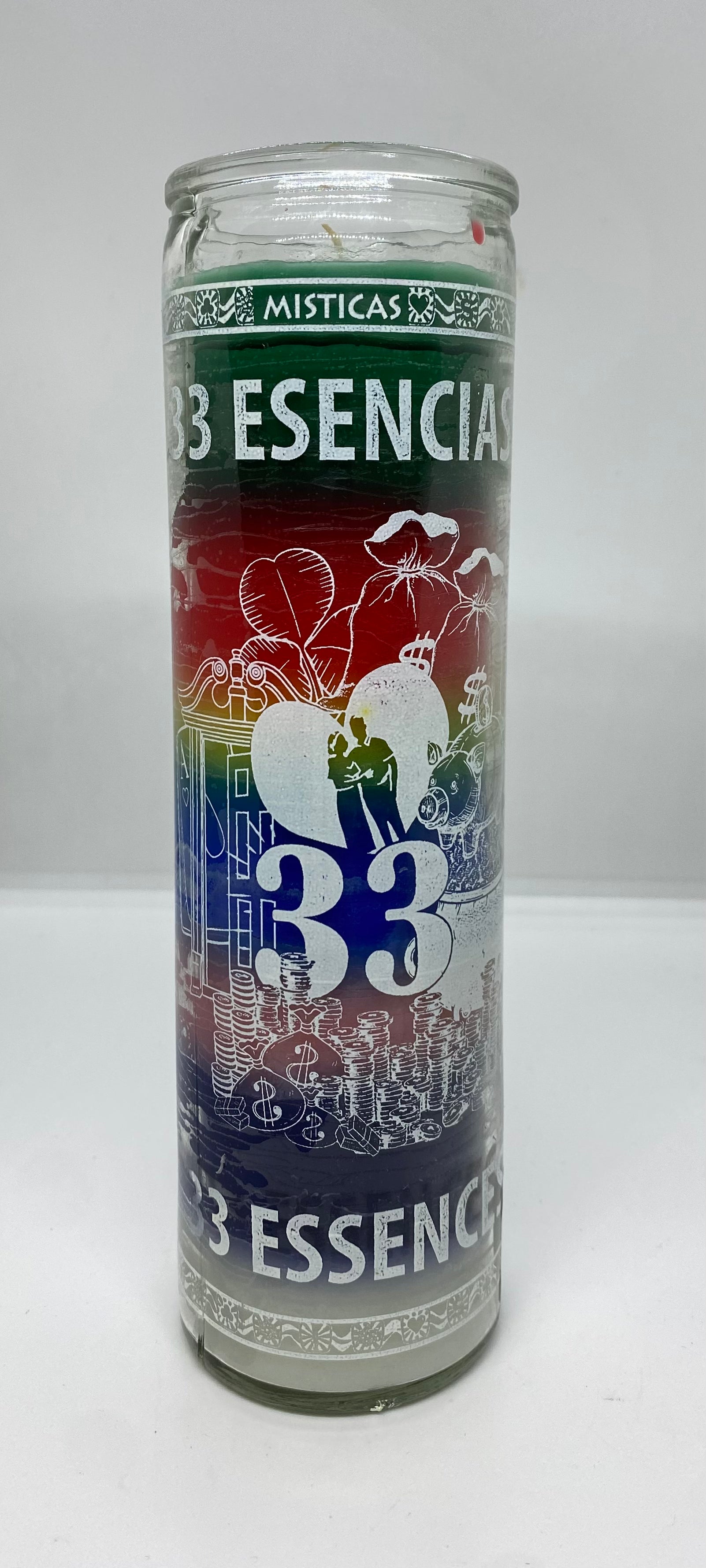 33 Esencias (33 Essences) – Devotional Glass Candle – 7 Day