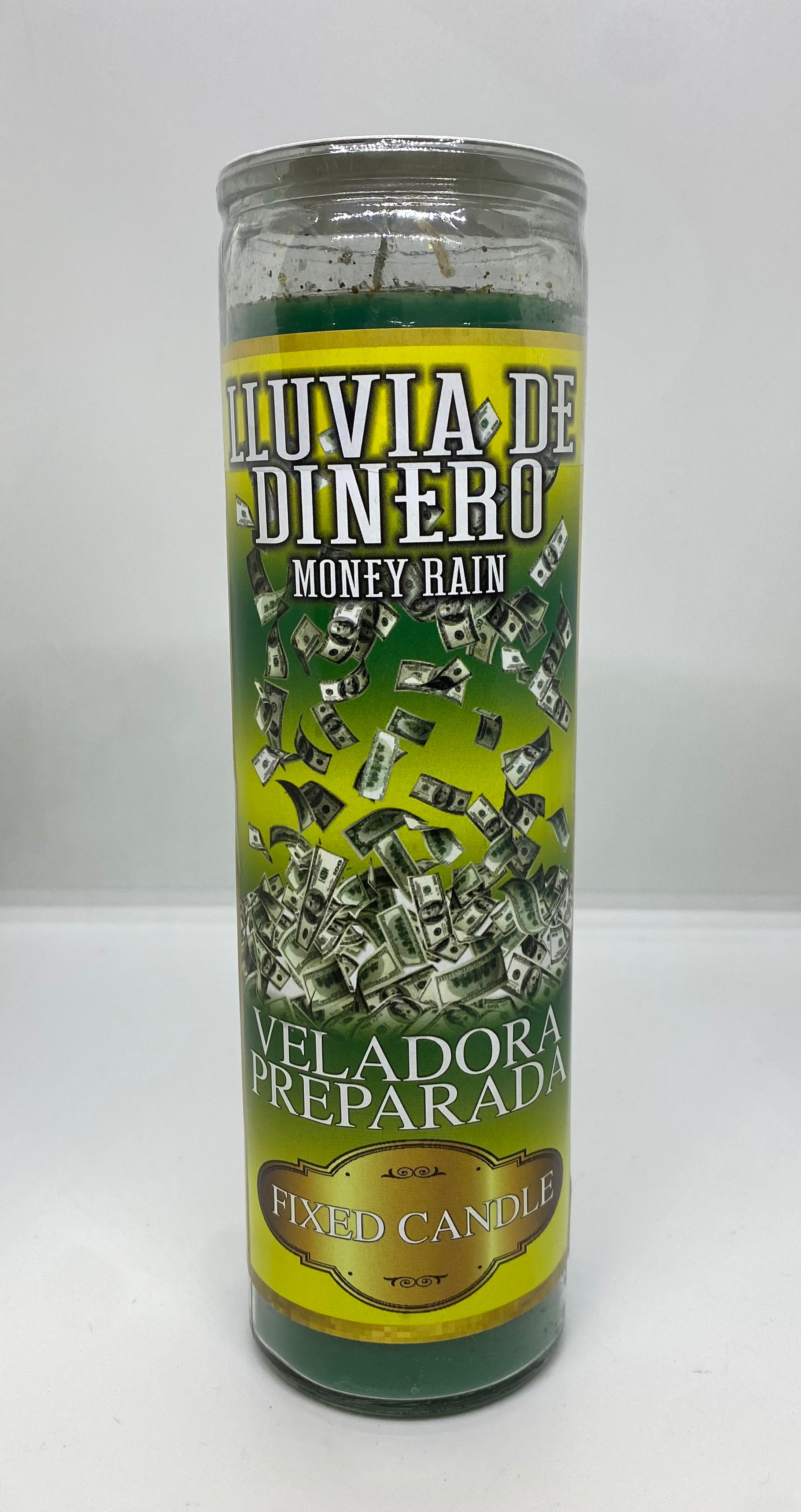 Lluvia de Dinero (Money Rain) – Prepared Glass Candle – 7 Day