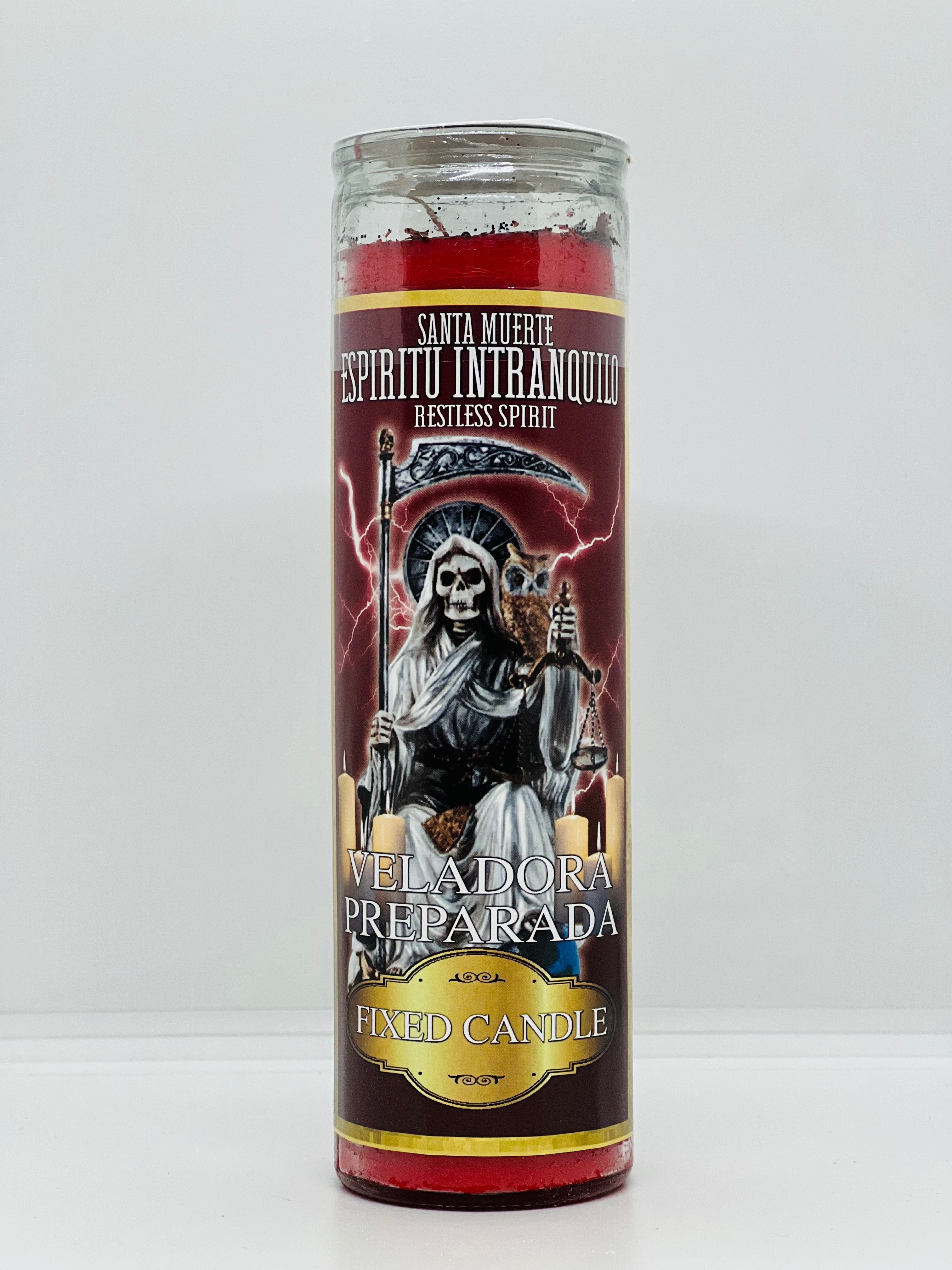 Santa Muerte Espíritu Intranquilo (Restless Spirit) – Prepared Glass Candle – 7 Day