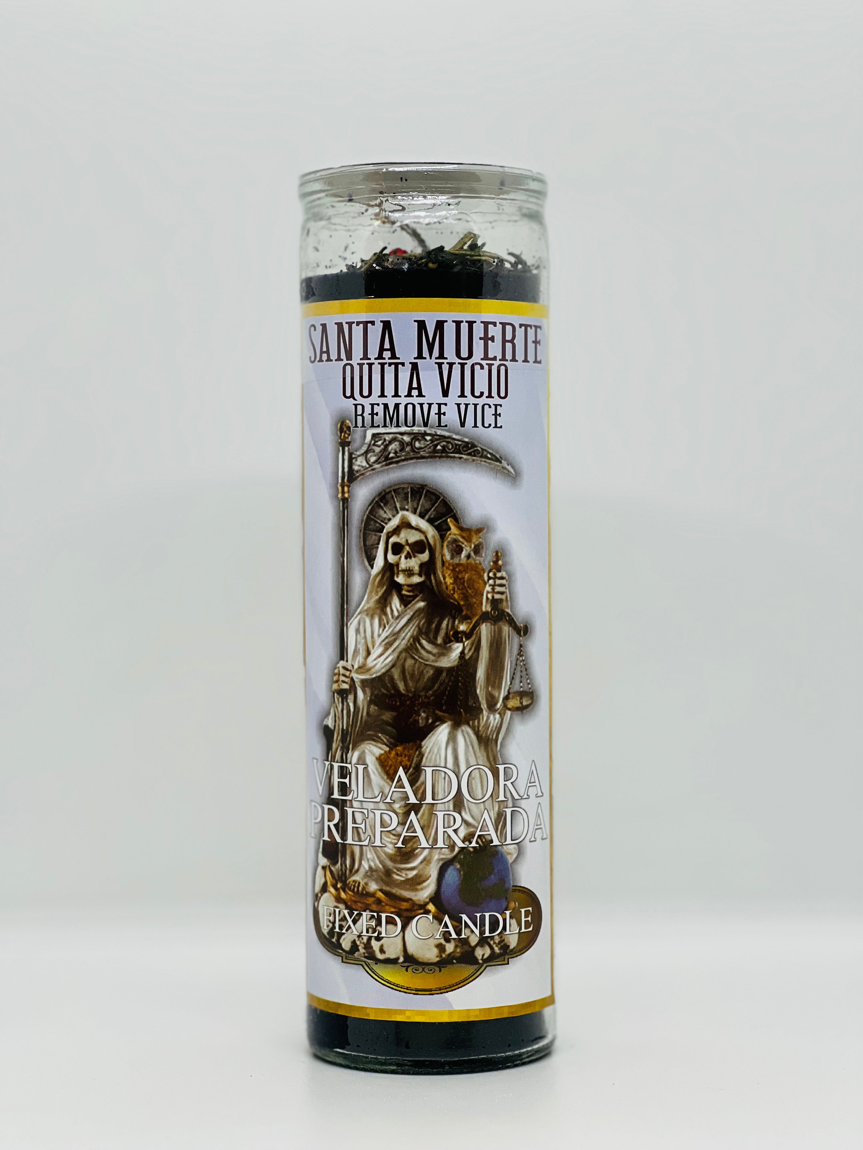 Santa Muerte Quita Vicio (Remove Vice) – Prepared Glass Candle – 7 Day