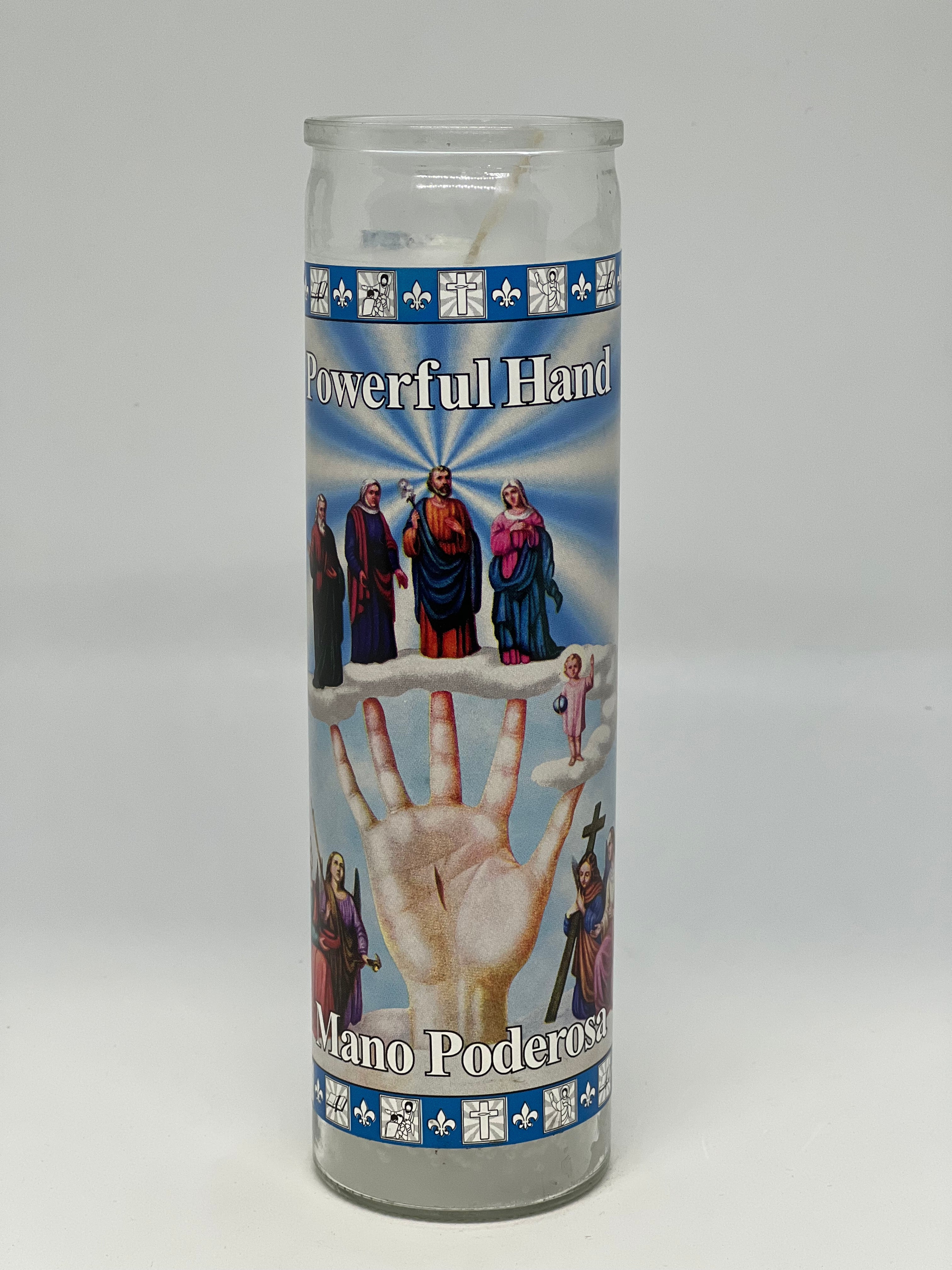La Mano Poderosa (Powerful Hand) – Devotional Glass Candle – 7 Day