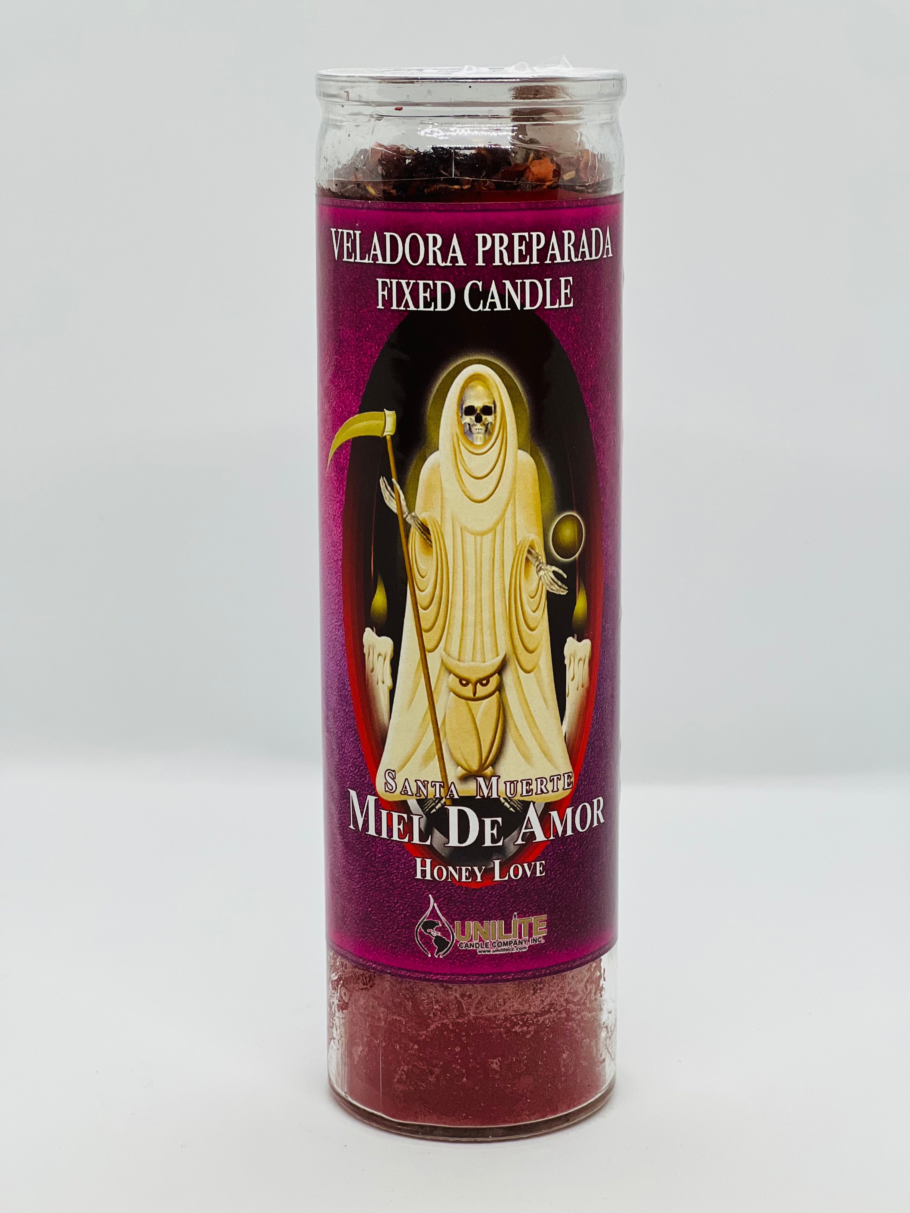 Santa Muerte – Miel de Amor (Honey Love) – Prepared Glass Candle – 7 Day