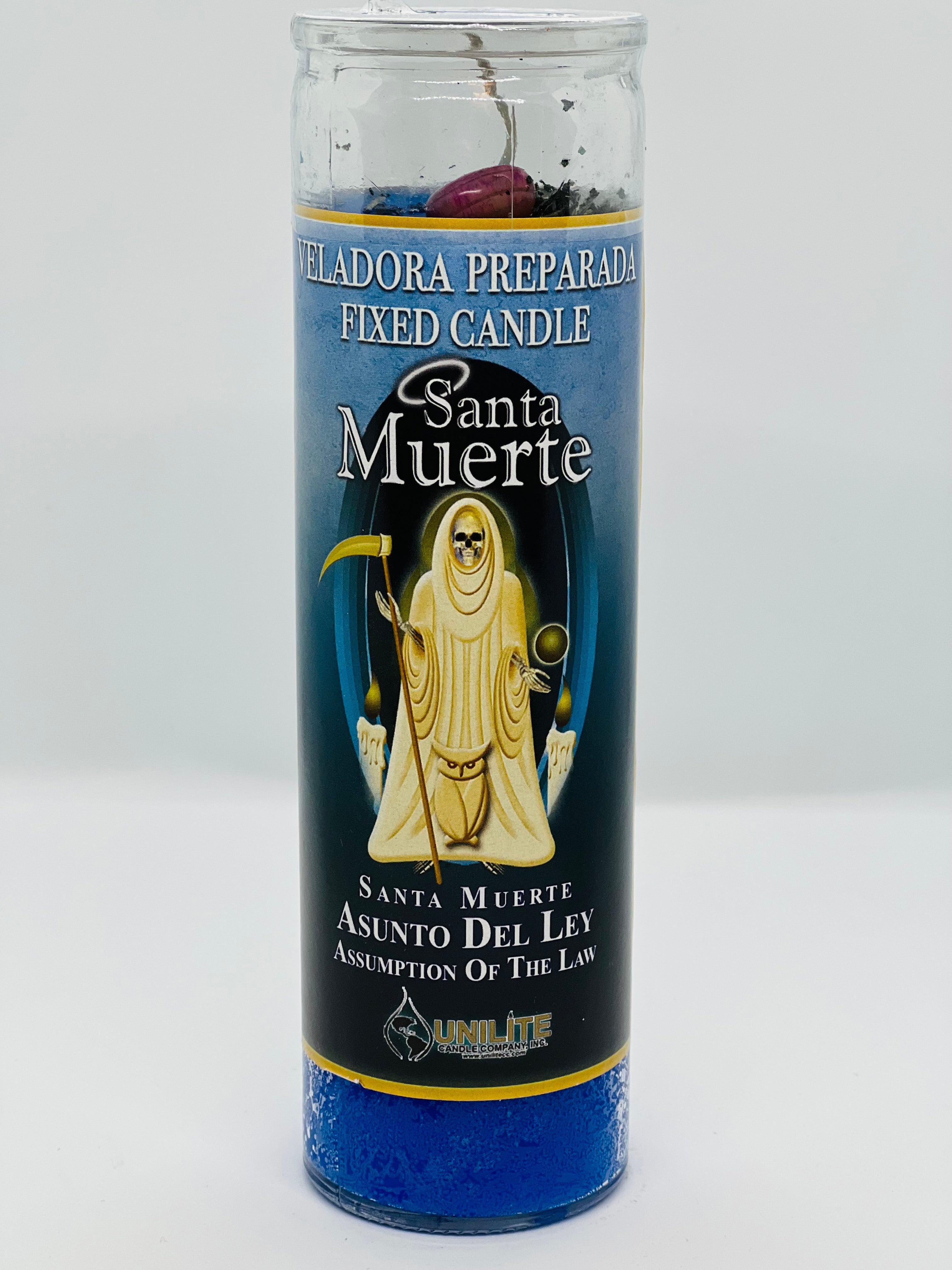 Santa Muerte – Asunto del Ley (Assumption of the Law) – Prepared Glass Candle – 7 Day
