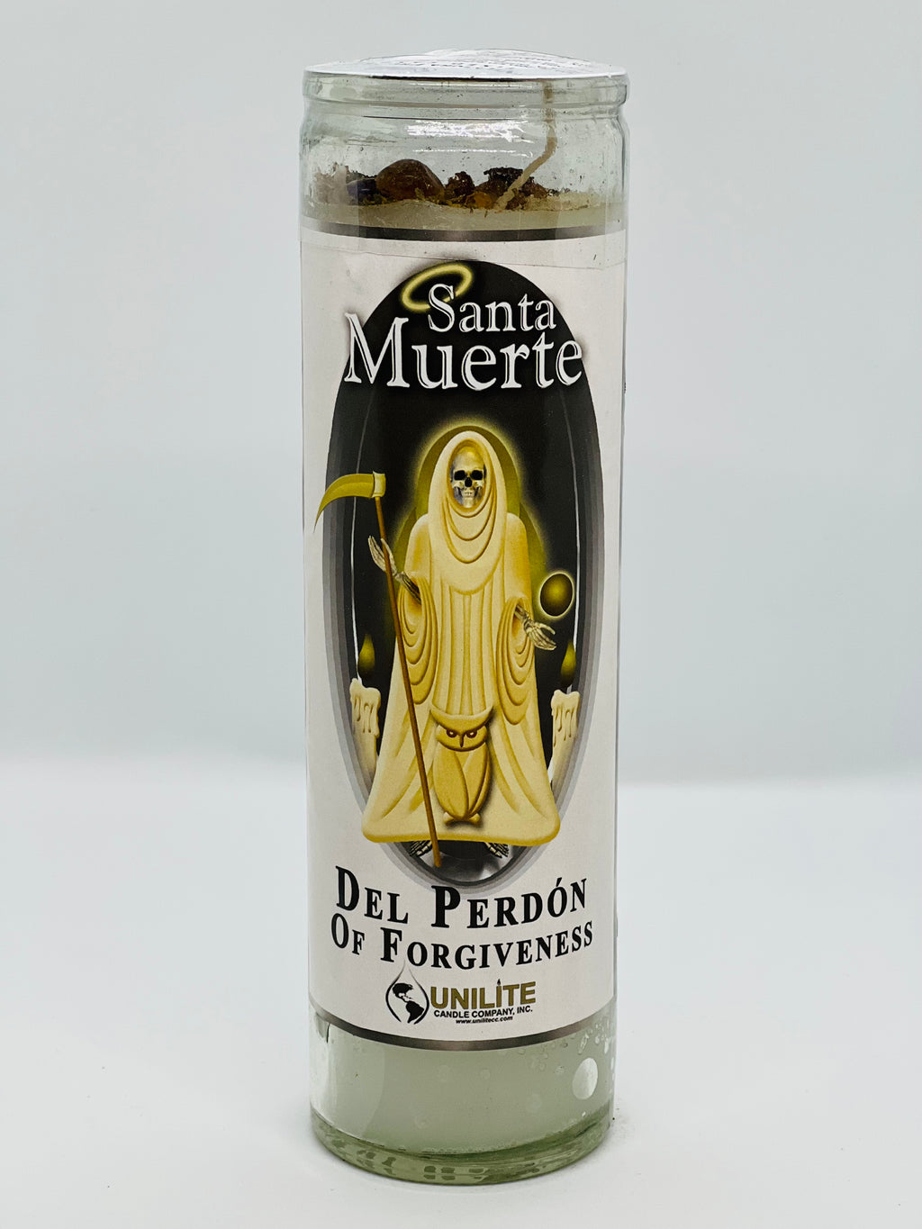 Santa Muerte – Del Perdón (Of Forgiveness) – Prepared Glass Candle – 7 Day