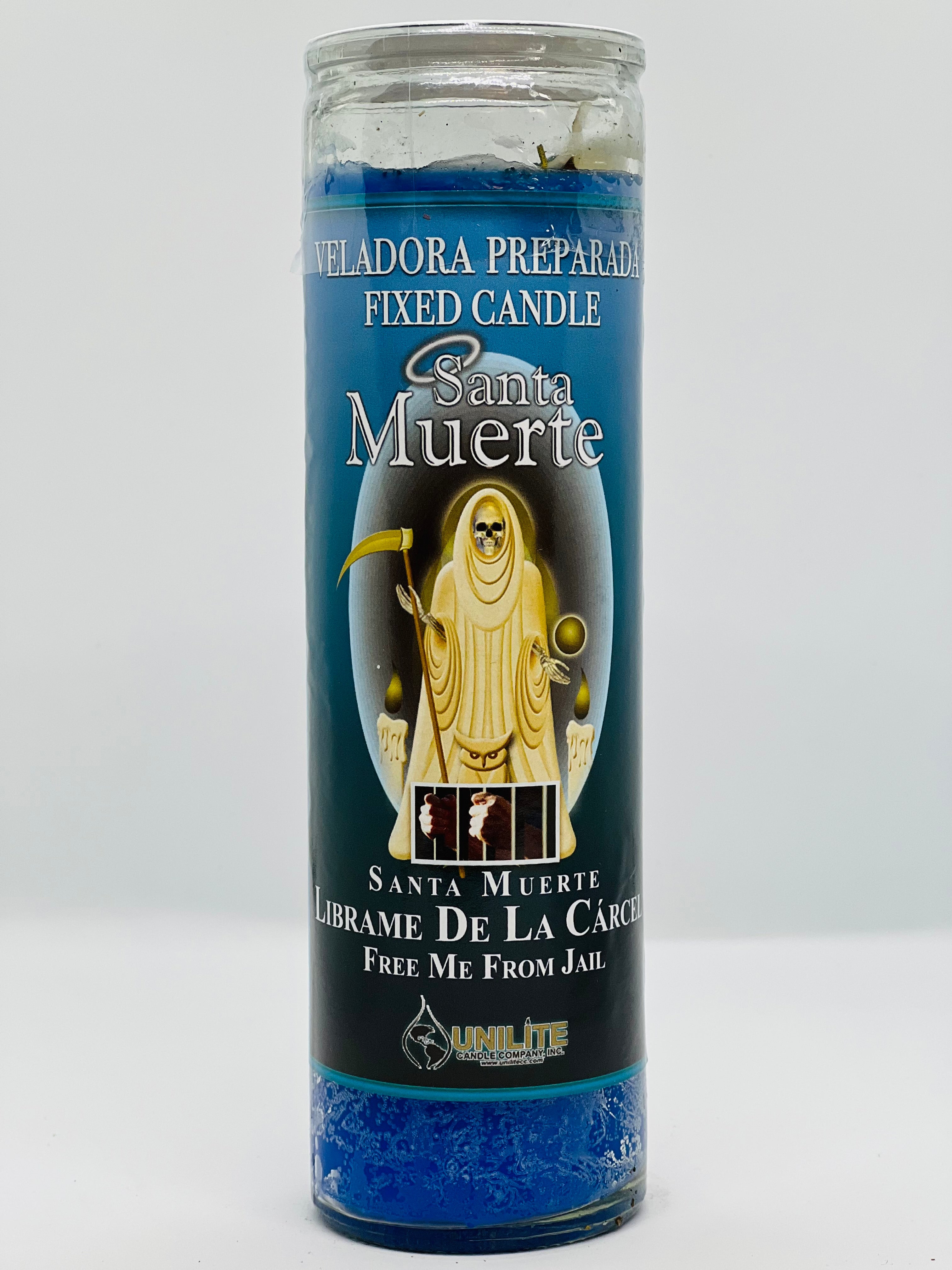 Santa Muerte – Líbrame de la Cárcel (Free Me From Jail) – Prepared Glass Candle – 7 Day