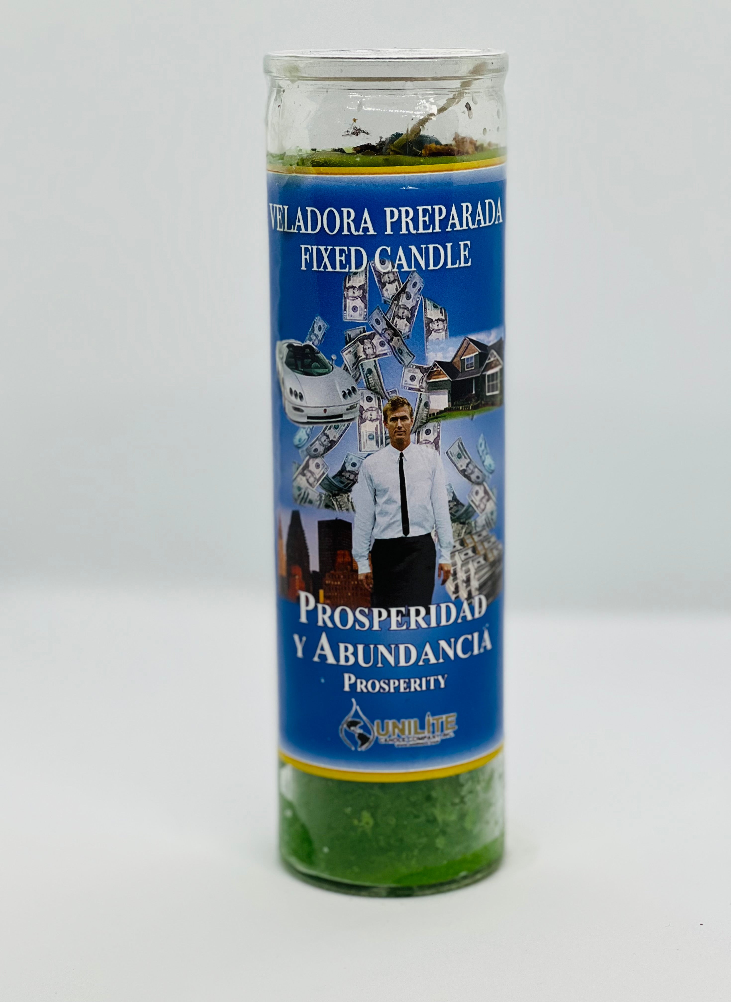 Prosperidad y Abundancia (Prosperity & Abundance) – Prepared Glass Candle – 7 Day