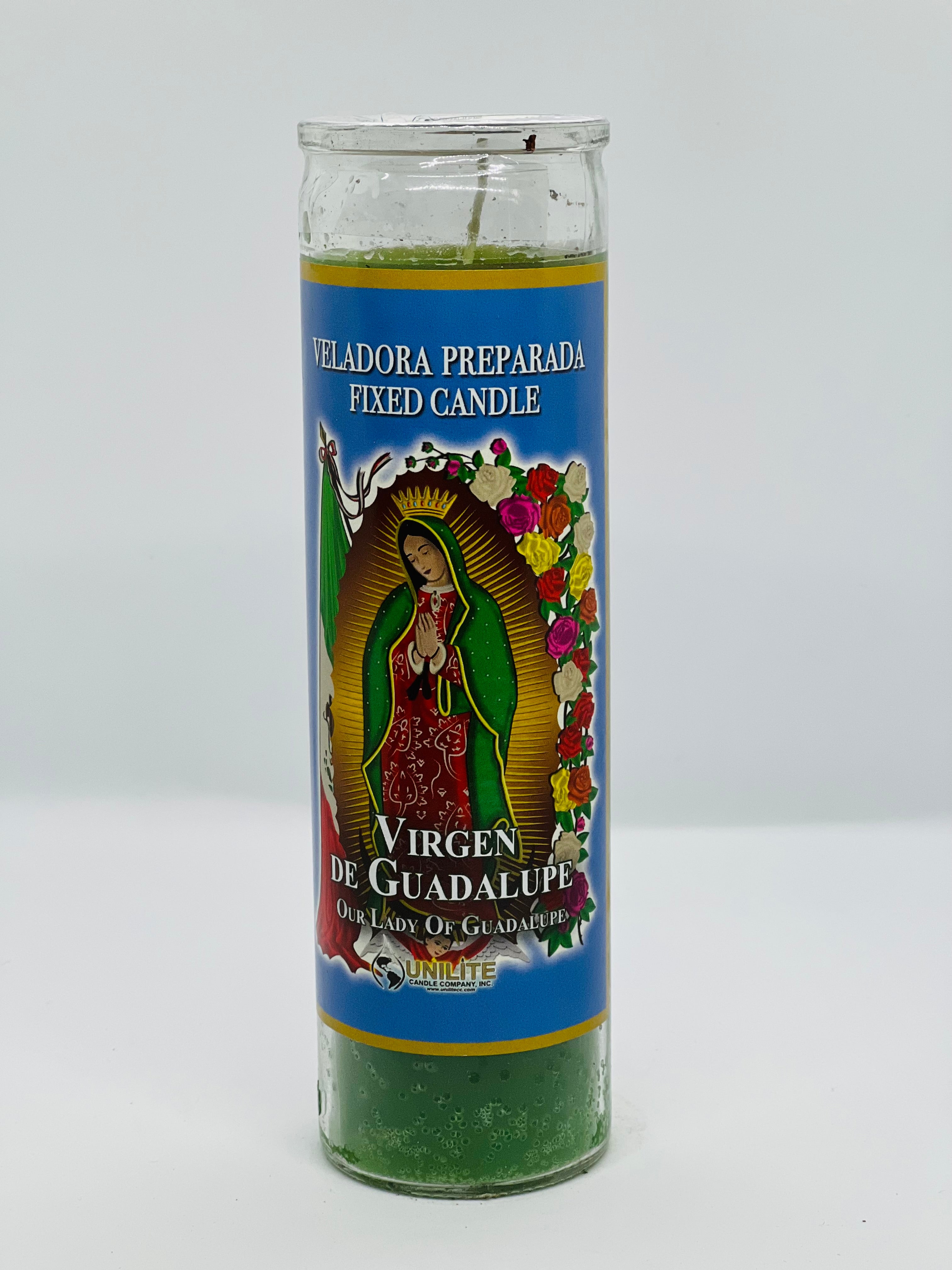 Virgen de Guadalupe (Our Lady of Guadalupe) – Prepared Glass Candle – 7 Day