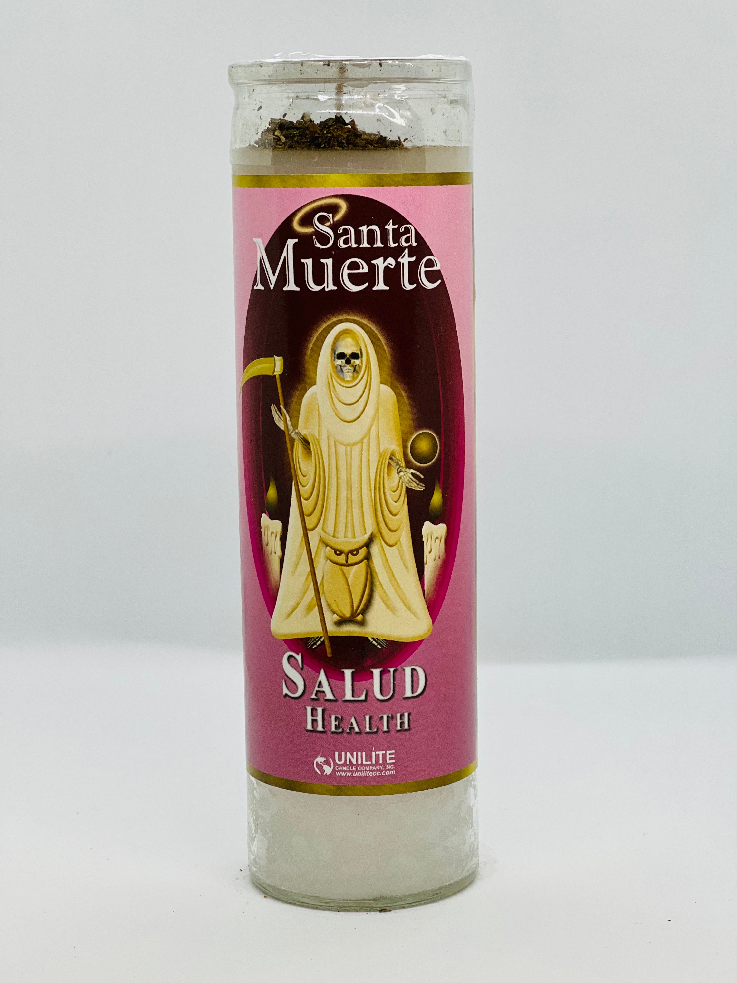 Santa Muerte – Salud (Health) – Prepared Glass Candle – 7 Day