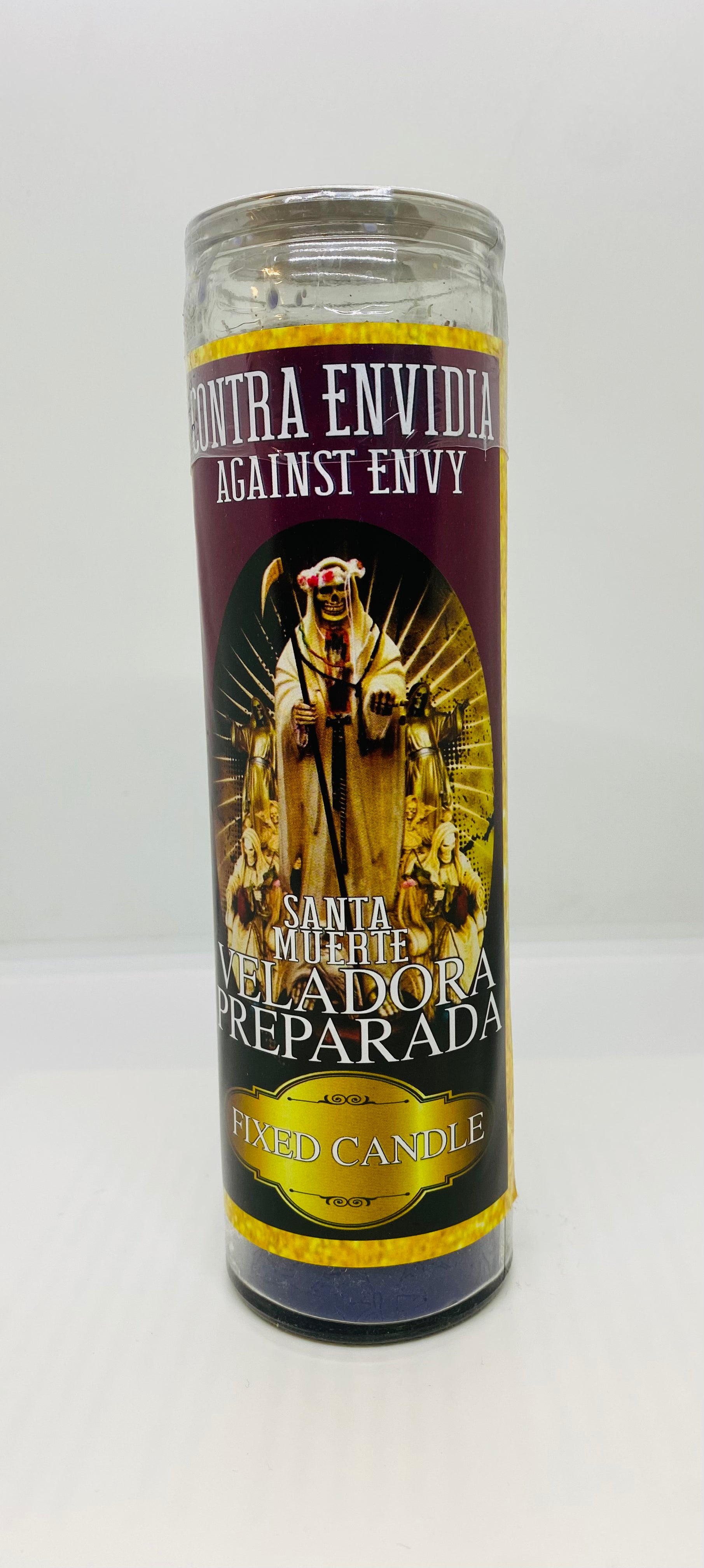 Santa Muerte – Contra Envidia (Against Envy) – Prepared Glass Candle – 7 Day