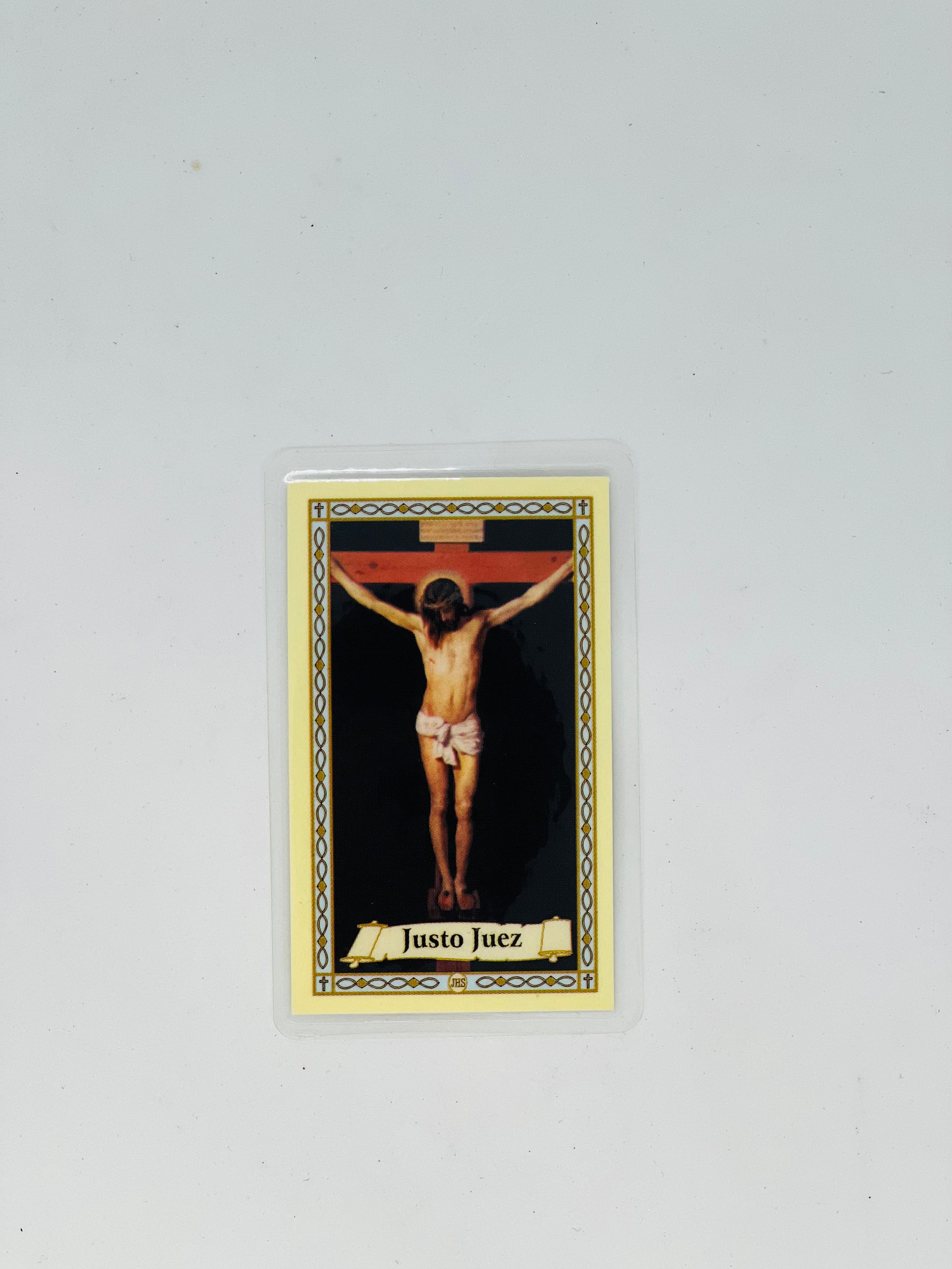 Justo Juez Prayer Card – Devotional Religious Card – Jesus Cross Image – Pocket Prayer Card