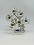 Evil Eye Bonsai Tree with Elephant – Silver Decorative Tree with White Flowers – Home Decor Accent 5 Inch