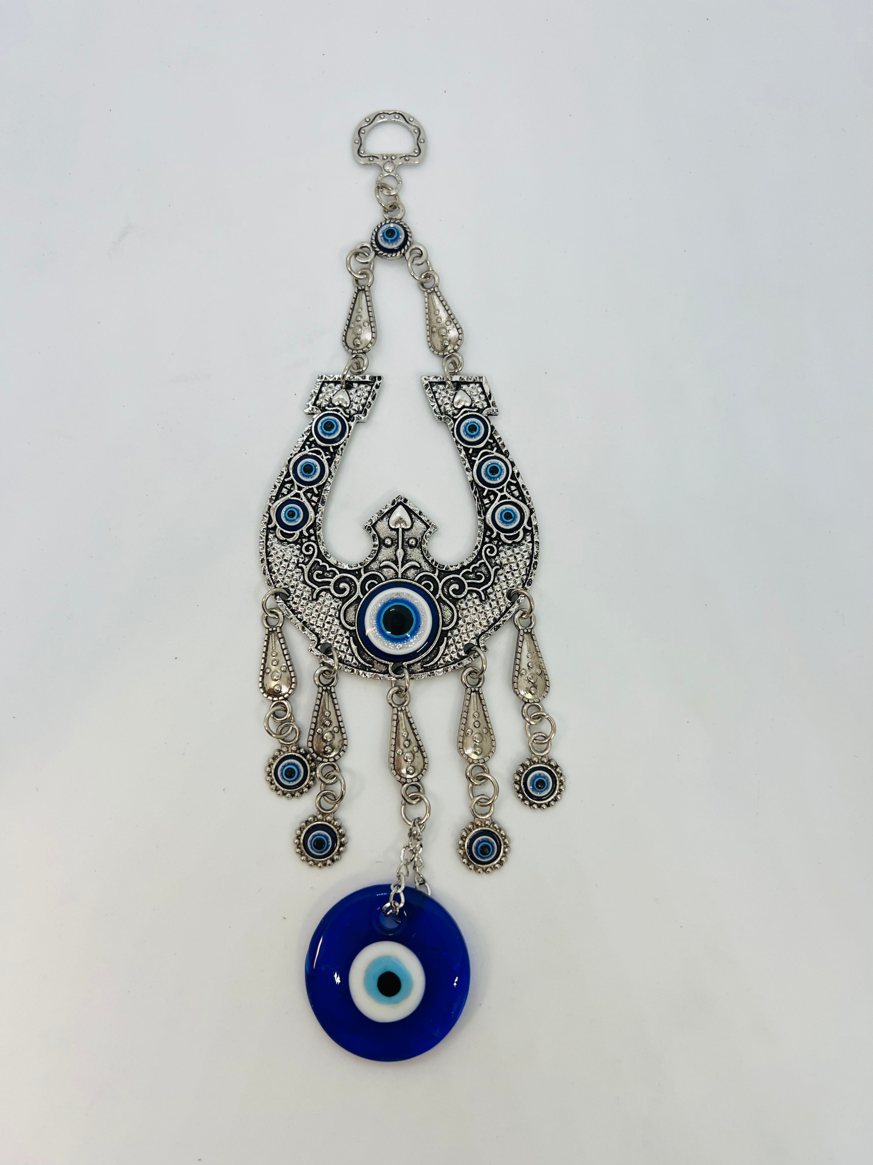 Evil Eye Wall Hanging – Nazar Protection Decor – Blue Glass Charm – Turkish Style Hanging Ornament