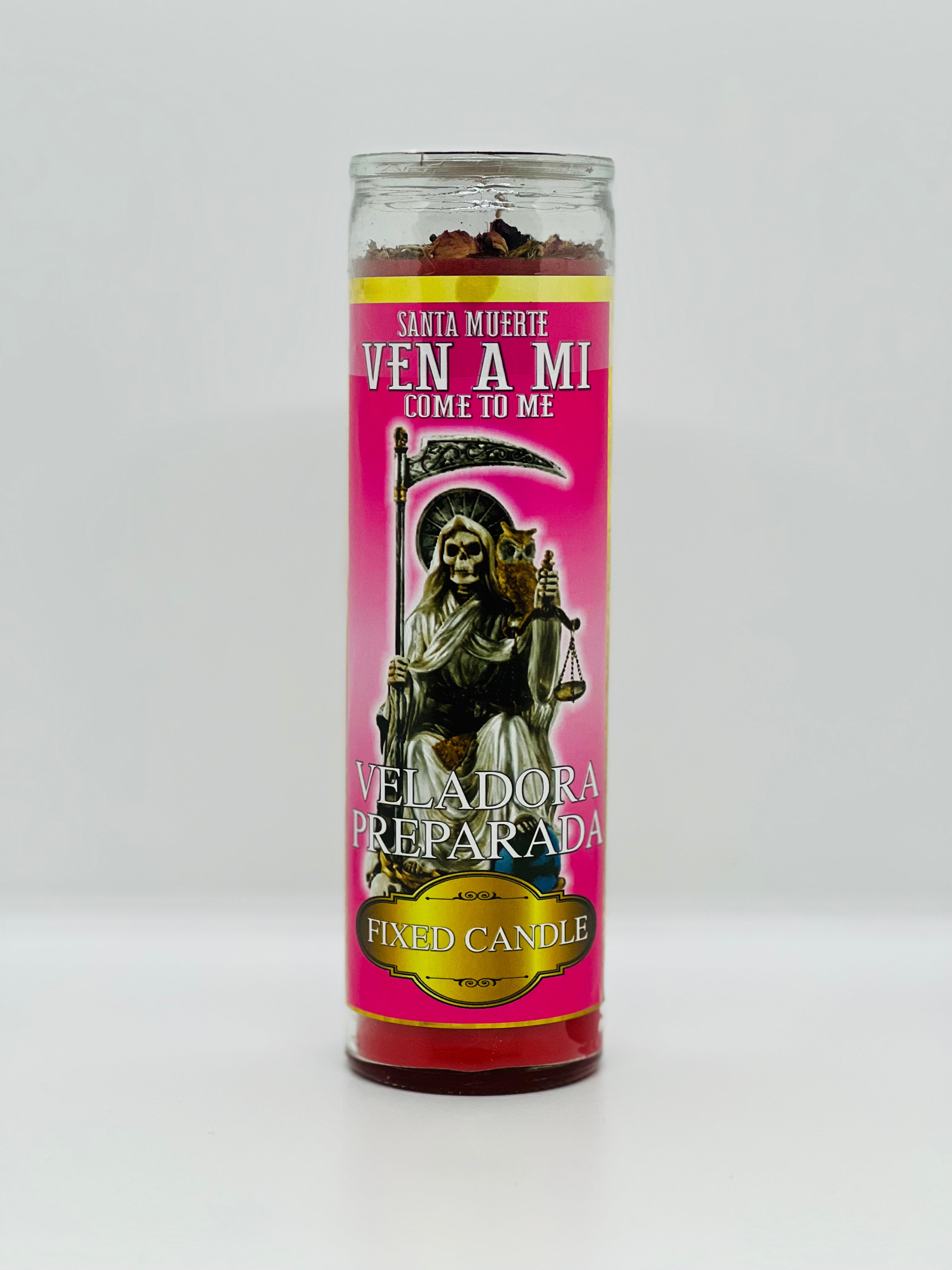 Santa Muerte Ven a Mí (Come to Me) – Prepared Glass Candle – 7 Day