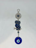 Owl Evil Eye Wall Hanging – Nazar Protection Decor – Blue Glass Charm – Decorative Hanging Ornament